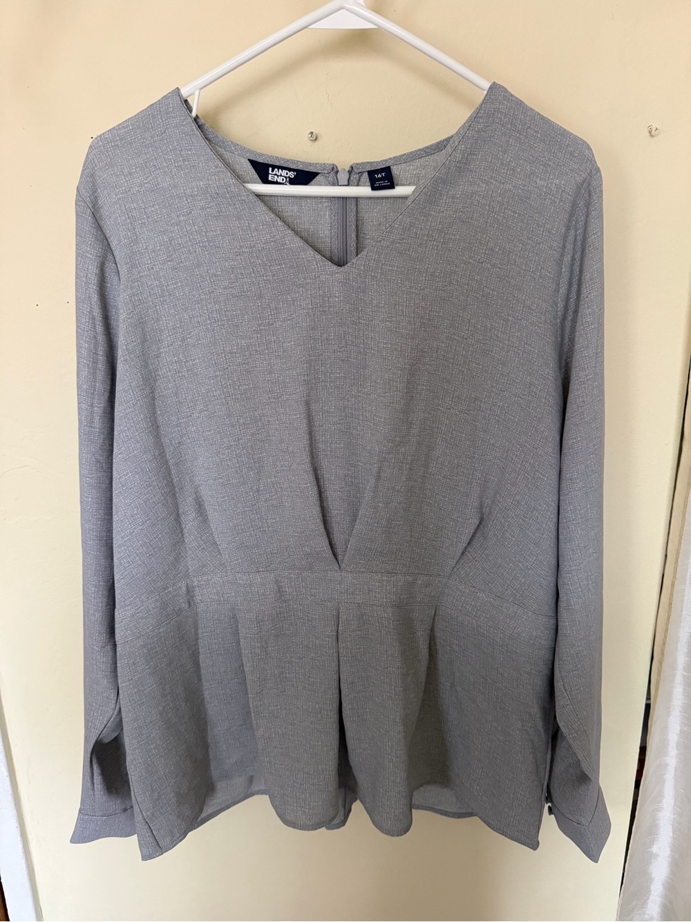 Lands' End Heather Gray V-Neck Peplum Blouse